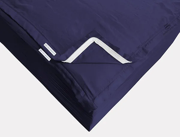 Cotton Zip On Fitted Sheet Twin - 2 Zip Sheets & 1 Fitted Sheet Base - Upto 16' Inch Deep Pocket Twin Size Zipper Fitted Sheets - Soft & Luxury 600 TC 100% Cotton Sheets - Navy Blue