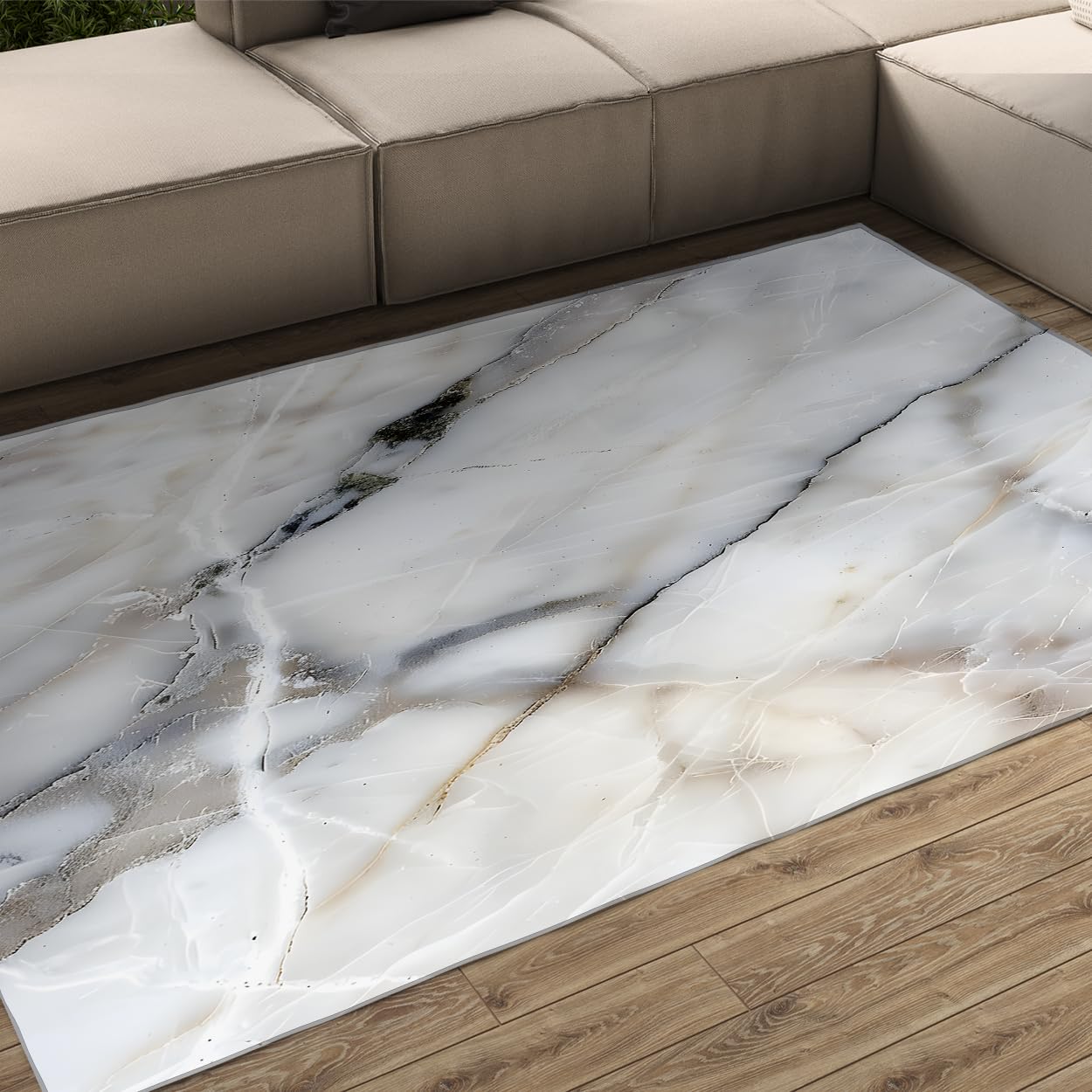 Tapis gris et blanc facile à entretenir poils bas salon
