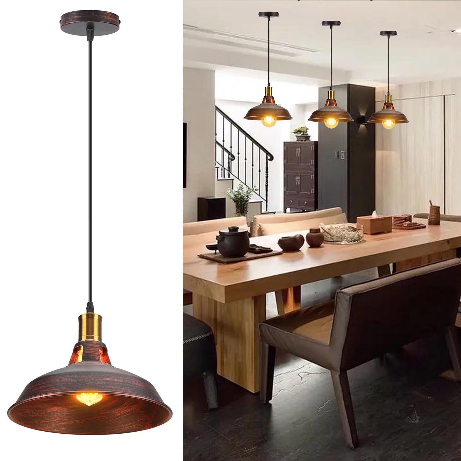 Suspension Vintage ø27cm, Lampe Suspendue Rétro, Style Industriel, Abat-Jour en Métal, éClairage, Douille E27, Luminaire Vintage pour Salle à Manger, Cuisine, Restaurant, Couloir