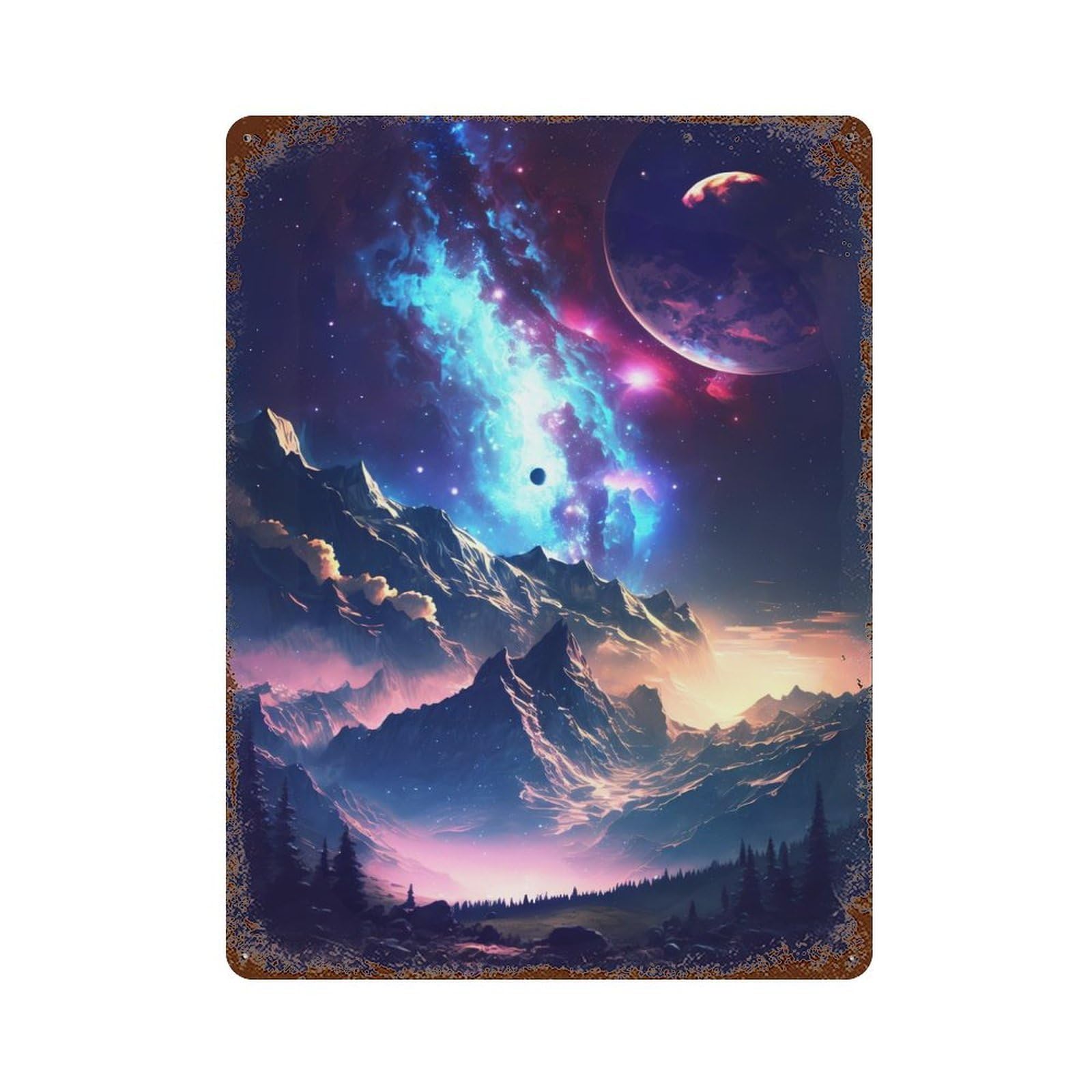 Peak Of Mountain Landscape 15.7"x11.8" Decorative Tin Sign, Classic Wall Plaque for Cafe, Home Bar And Lounge Decor