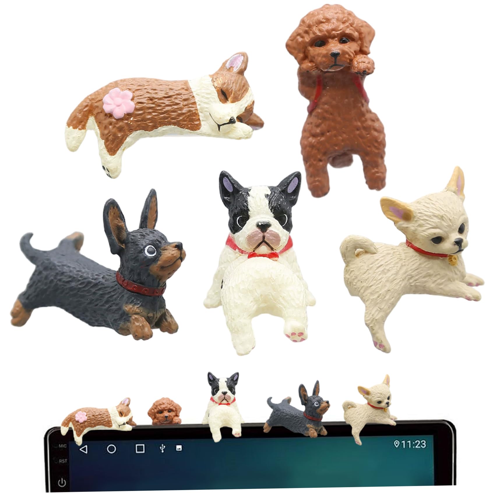 Bemonew 5Pcs Computer Decorations Computer Monitor Decor Cute Funny Mini Dog Figurines Plastic Car Dashboard Accessories