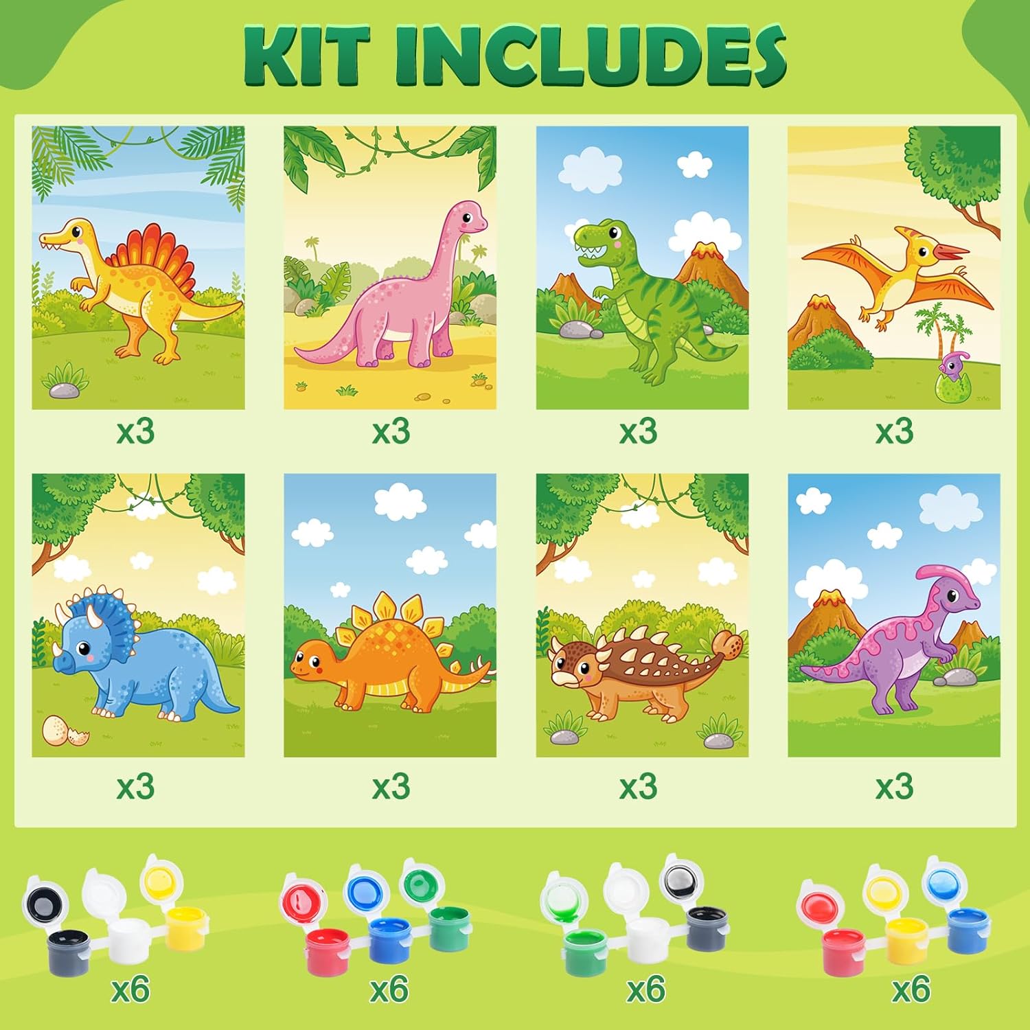 24 Pcs Unfinished Wood Crafts Dinosaur Cutout Party Decorations, Wooden Painting Crafts DIY Dino Party Favors for School Art Painting Bulk Kits Kid’s Dinosaur Birthday Party Supplies, 8 Style