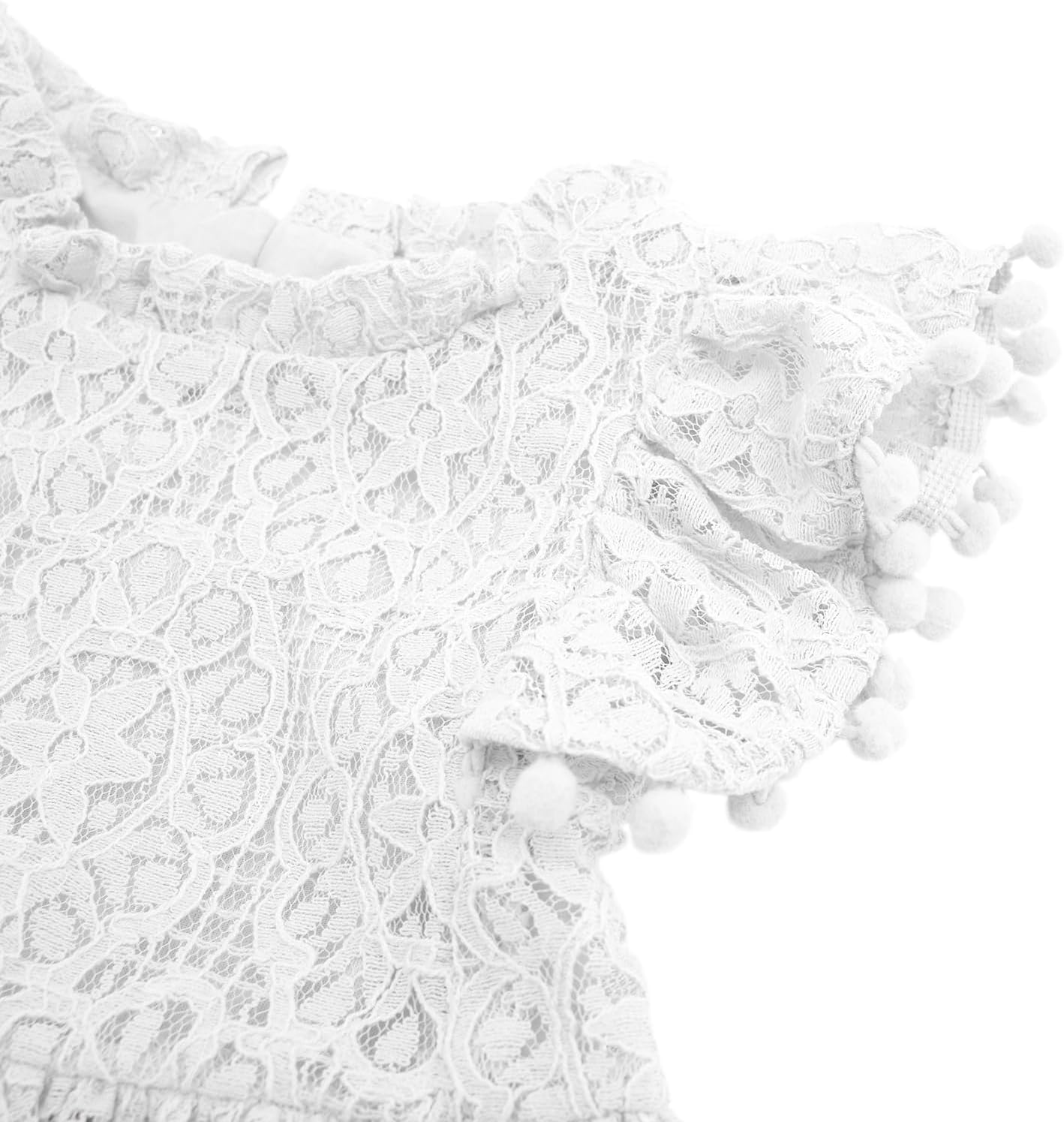 Toddler Girls Lace Dress Pom Pom Ruffle Sleeve Kids Party Birthday Princess Dresses for Age 12 Months-5 Years - Image 5