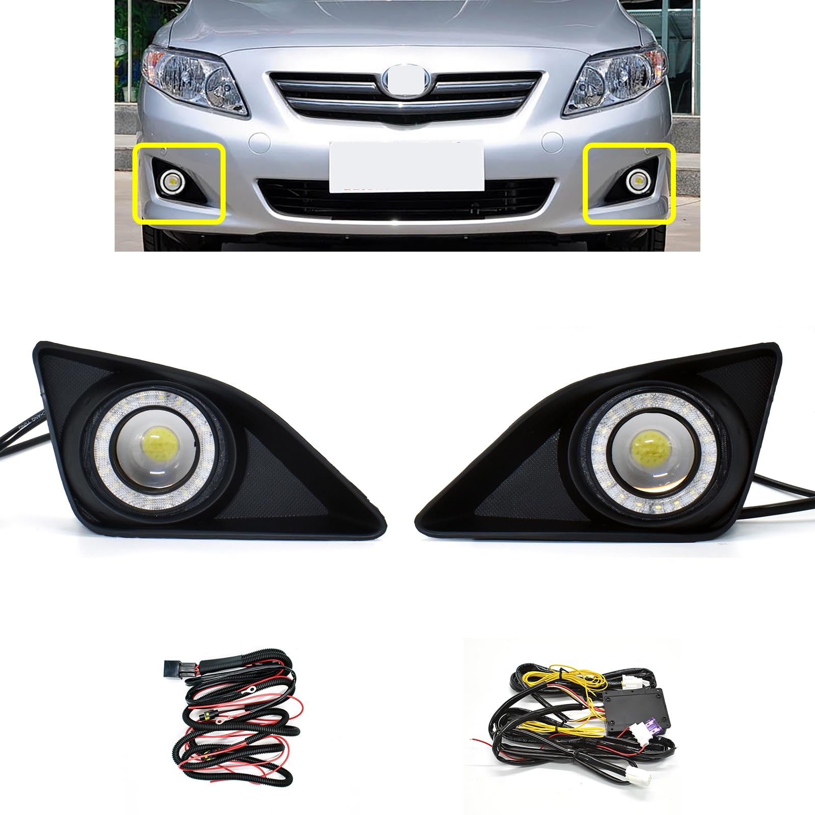 KITOCARTOP LED Front Bumper Fog Light Fit for 2008 2009 2010 Toyota Corolla DRL with Amber Sequential Turn Signal Driving Lights Driving Daylight Accessories