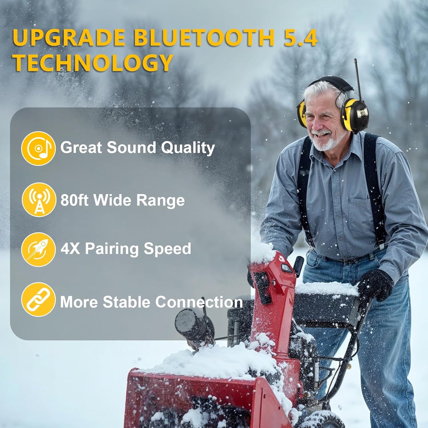 BJKing Upgraded 5.4 Bluetooth Hearing Protection AM/FM Radio Headphones, 30dB SNR Safety Earmuffs, Ear Protection for Mowing, Workshops, and Snowblowing, Black - Image 2