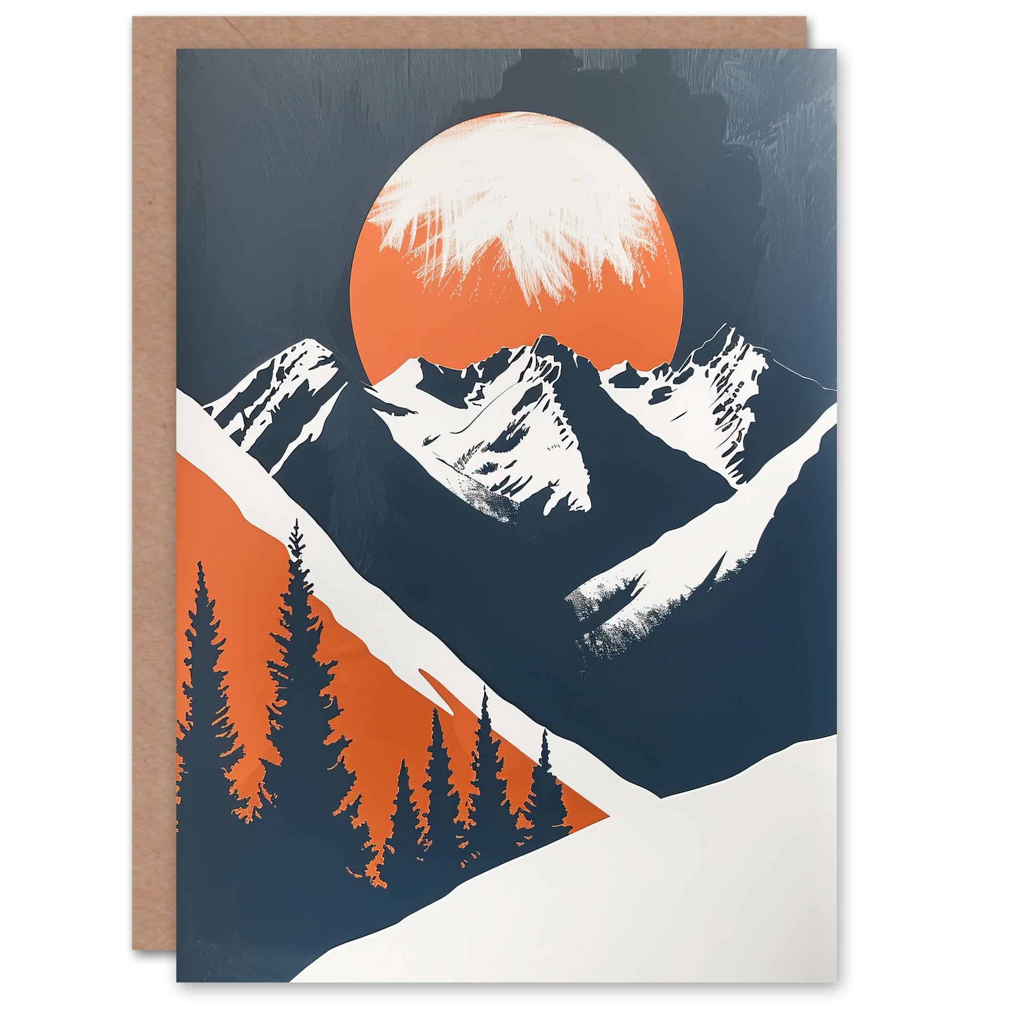 Artery8 Greeting Card Rocky Mountains Forest Sunrise Modern Painting Blank For Him Or Her Art Birthday Card