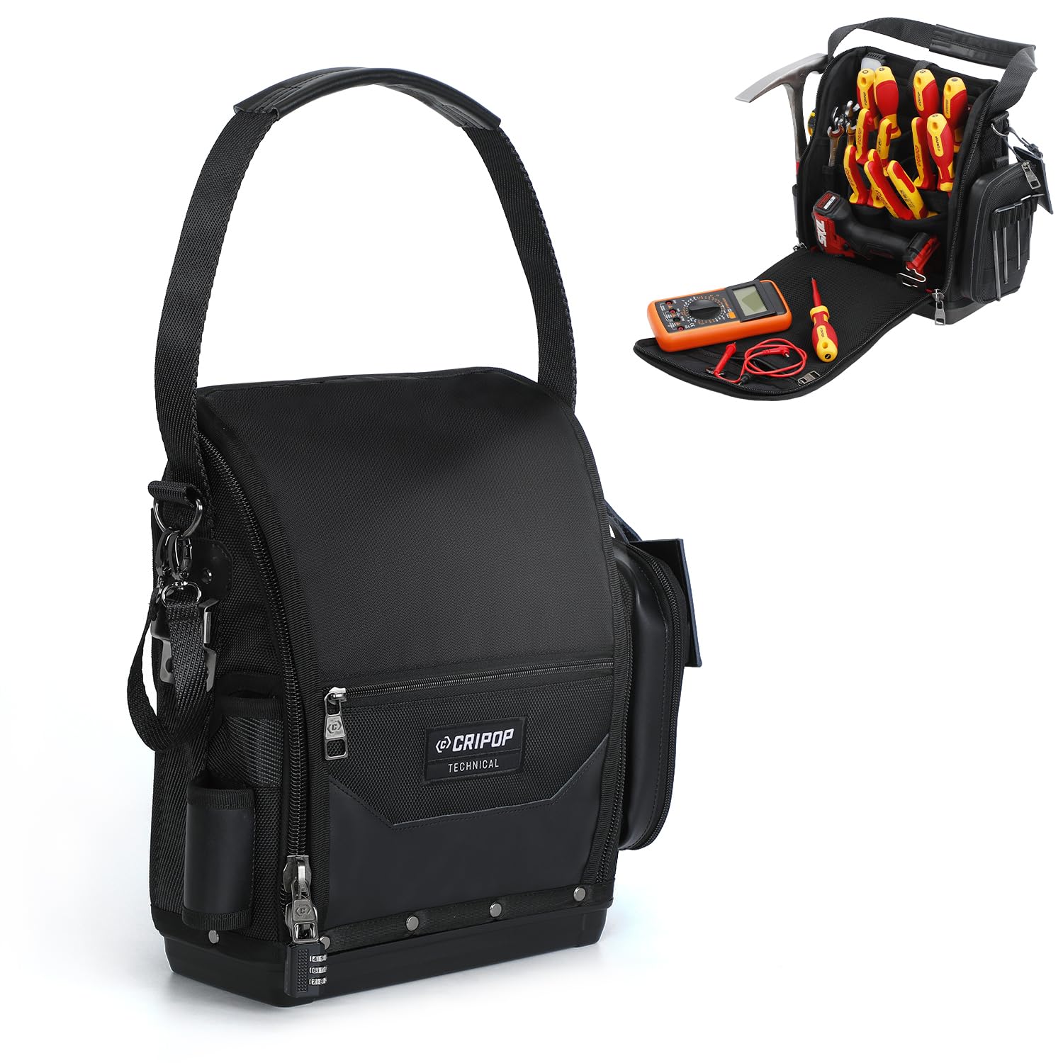 CRIPOP TECH 16 Electrician Tool Bag, Waterproof Hard Bottom Zippered Electricians Tool Pouch Tool Organizer for Tool & Gear