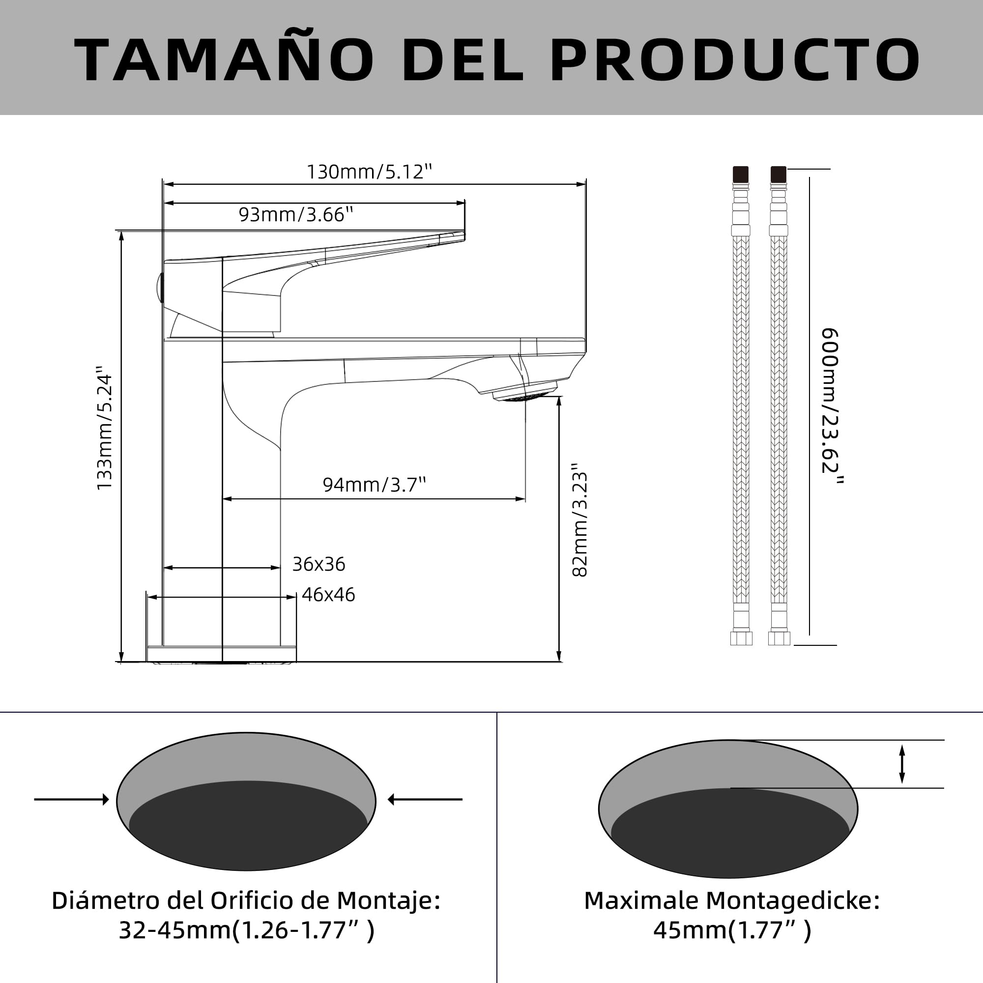 BELZ Grifo monomando de lavabo para baño, cartucho cerámico, instalación fácil, ahorro de agua y energía, diseño moderno