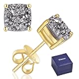 Kosuwo Moissanite Stud Earrings, 2.0CT S925 Sterling Silver Druzy Stud Earrings for Women Men, Square Gemstone Earrings (Druzy-gold)