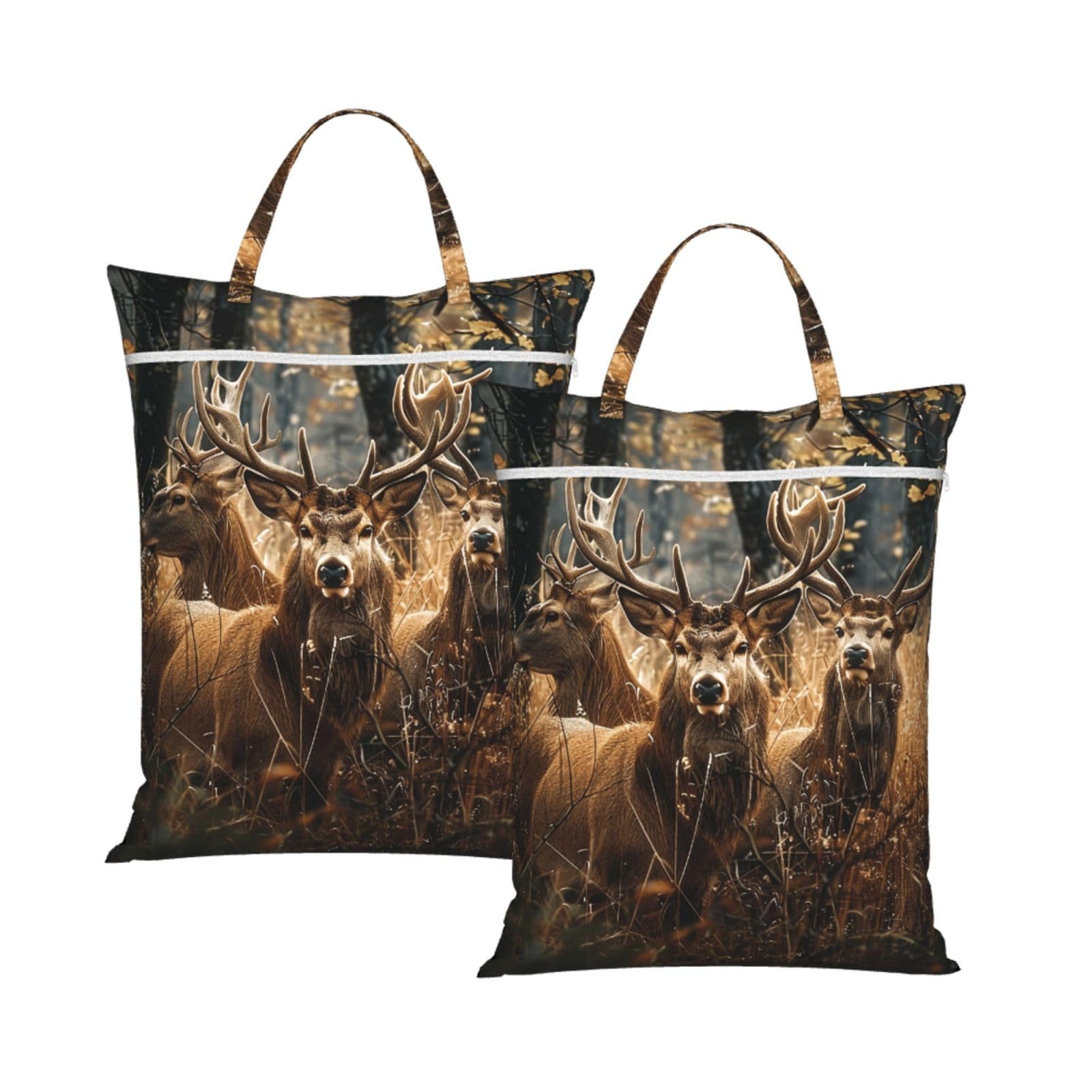 Large Travel Laundry Bags,Nature wild Animal Deers Print with Handle Foldable Laundry Bag for Holidays Gym Swimming and Family Trips, 2Pcs
