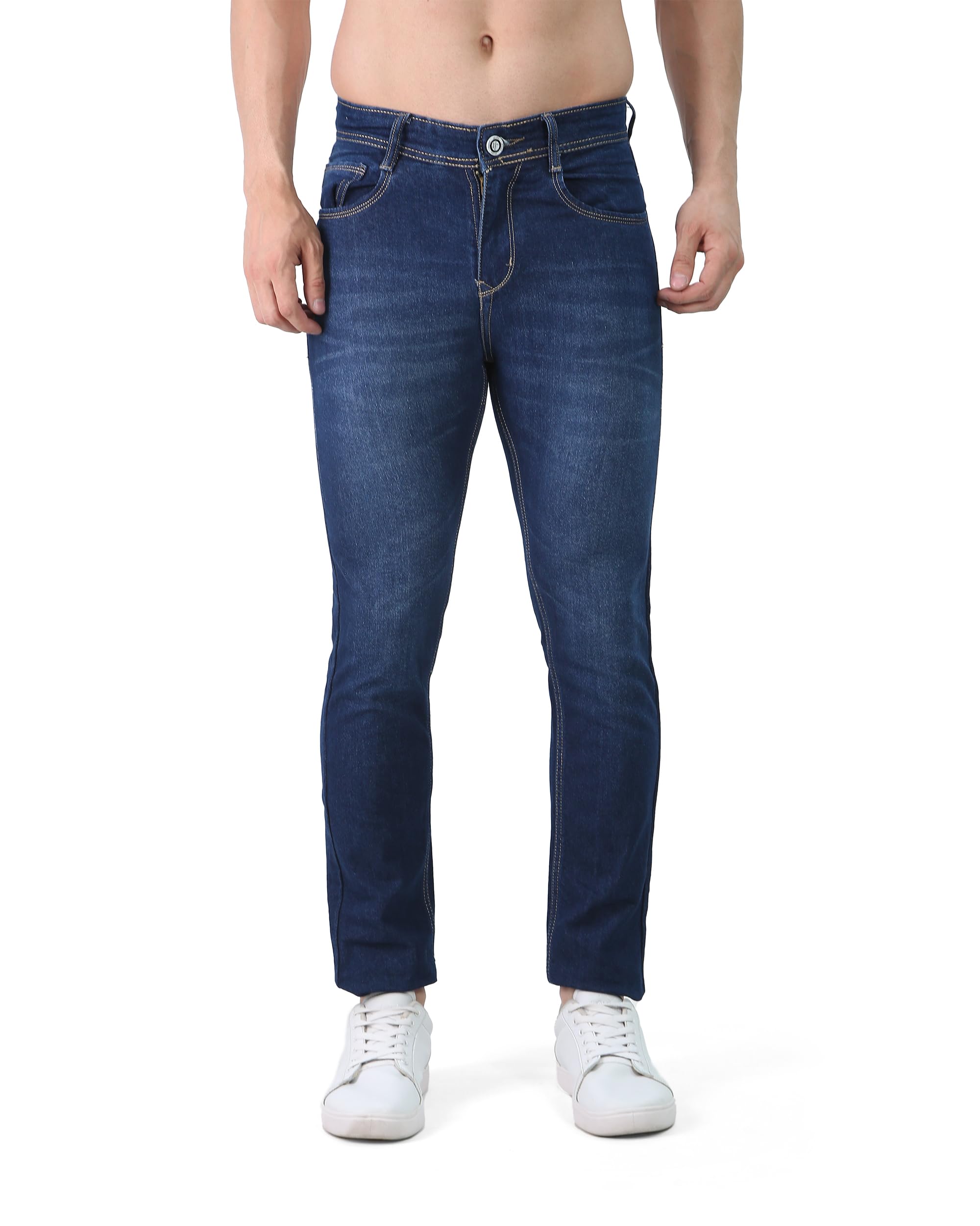 WALKER MAN Men's Casual Fit Jeans, Stretchable Stylish Denim Pant for Casual Wear - Dark Blue