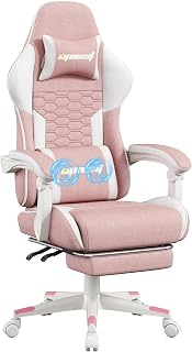 Opiesit Pink Gaming Chair with Massage Lumbar, Pocket Spring Cushion, Footrest & Recline - Ergonomic Big & Tall Office Chair 350lbs