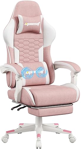 Silla para videojuegos, sillas de computadora de tela con soporte lumbar y masajeador, silla de oficina ergonómica con reposapiés y cojín de resorte