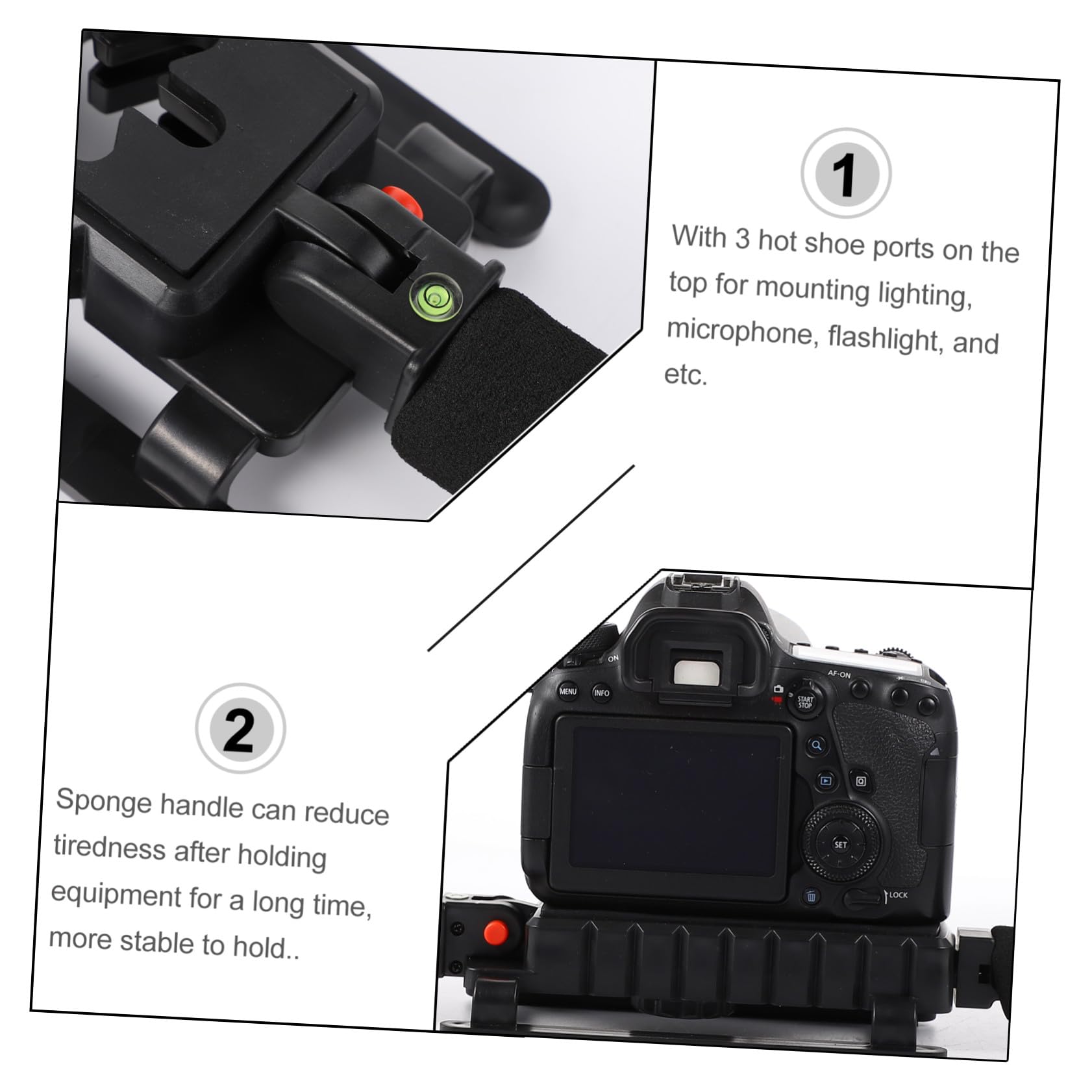 Stabilizzatore Camera Portatile Pieghevole Nero Attacco | Supporto per Smartphone e Reflex, Foro 1/4 Pollice, 3 Hot Shoe per Accessori