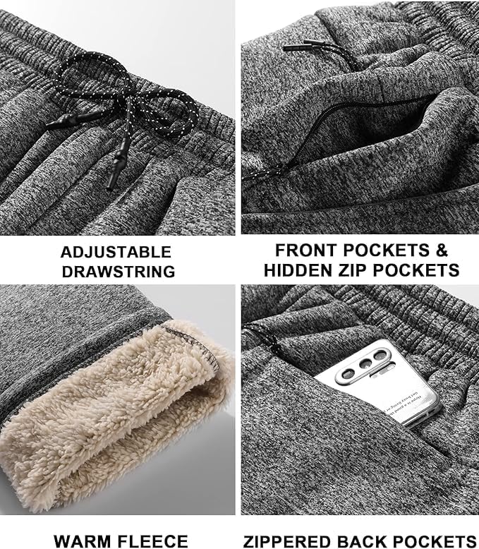 SECOOD Men's Fleece Winter Pants Sherpa Lined Active Warm Sweatpants Drawstring Elastic with Pockets - Image 4