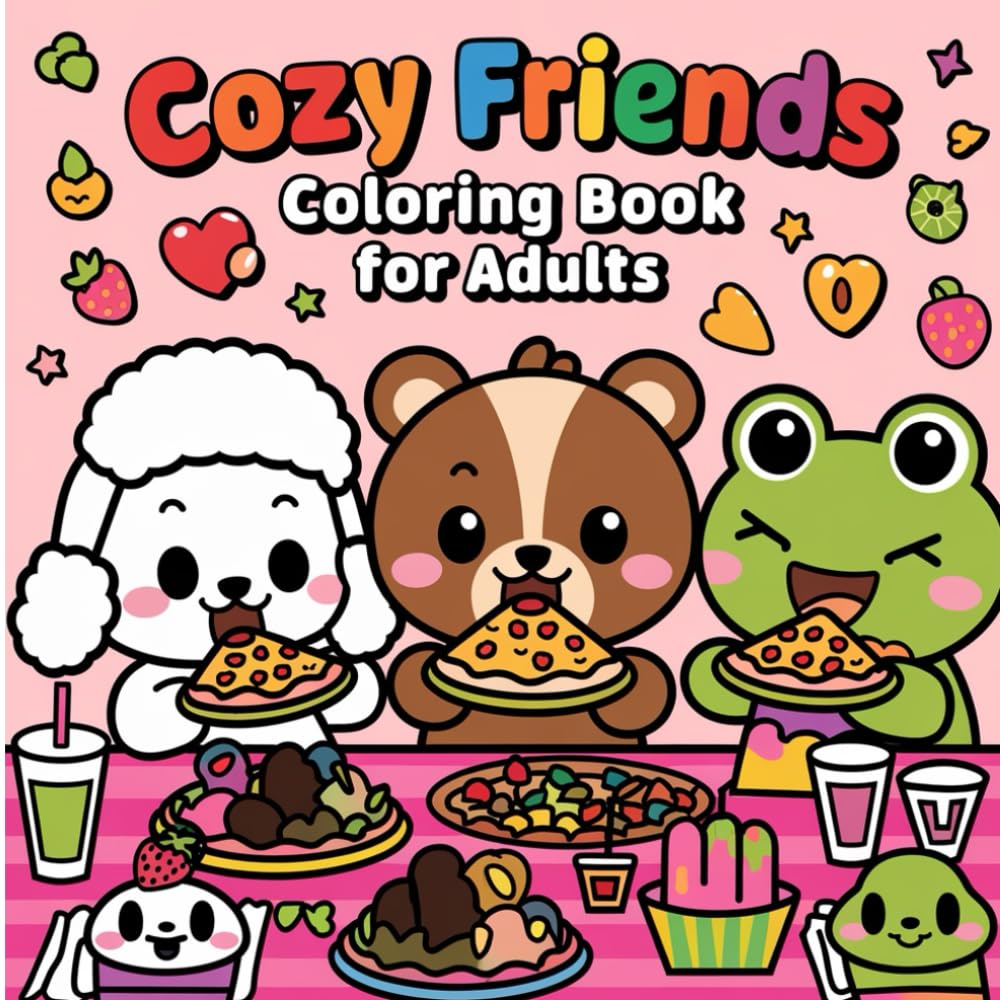 Cozy Friends Coloring Book for Adults: Adorable Animal Gatherings, Comfort Scenes, Simple Bold Illustrations for Relaxation and Calm