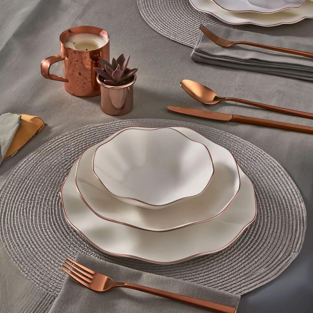 Vajilla Güral Porselen Nesrin Cobre de Porcelana, 24 piezas para 6 personas – Vajilla Completa y Elegante