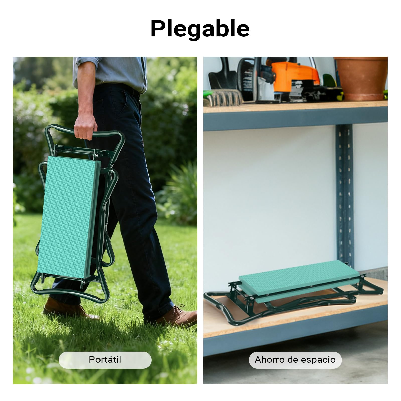 WilTec Silla de jardín para arrodillarse, Acolchada, con Bolso, Asiento y Banco para Rodillas hasta 150 kg
