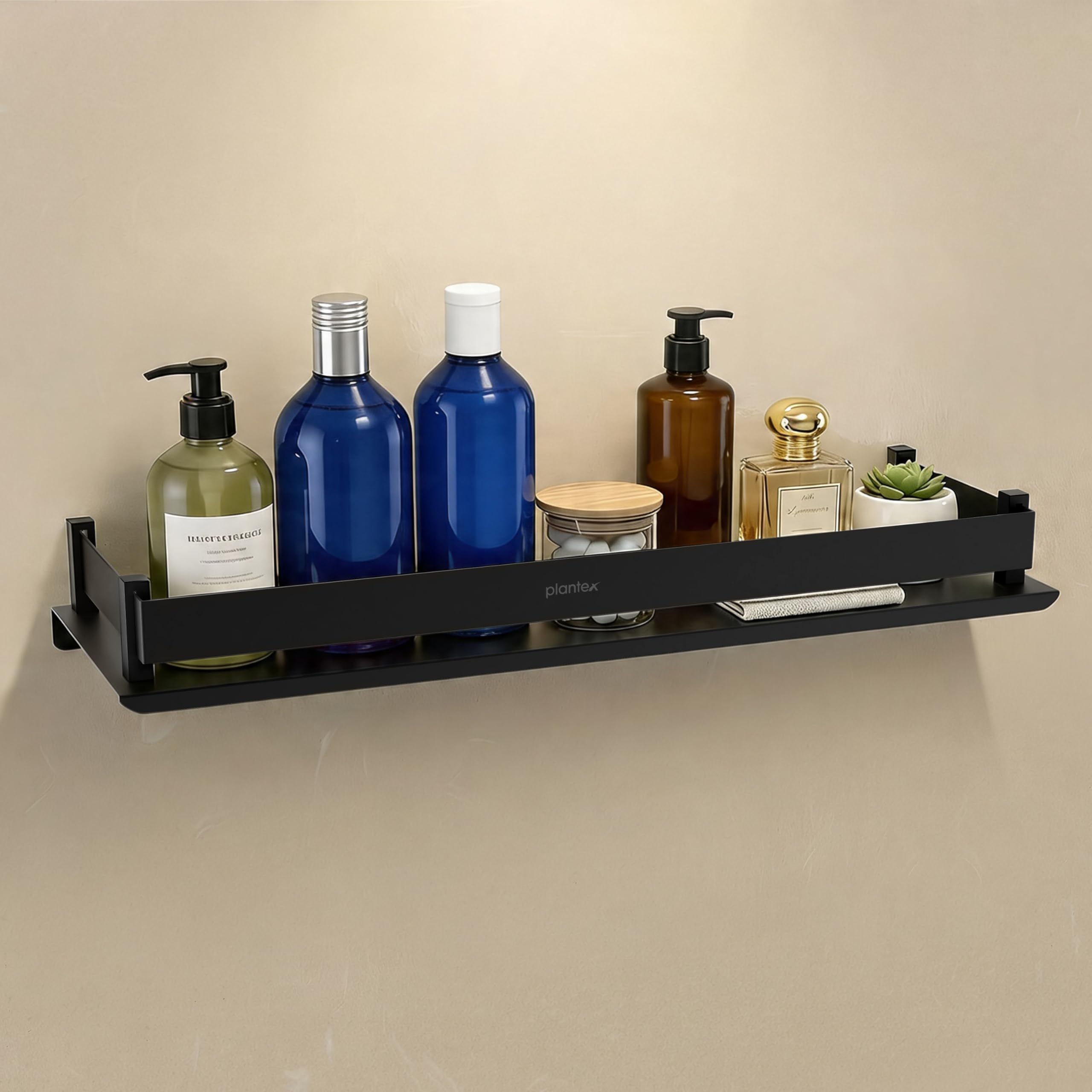 Plantex Stainless Steel Shelf for Bathroom/Multipurose Bath Room Wall Shelf/Bathroom Organiser with Drill (18 x 5 Inch, Black)