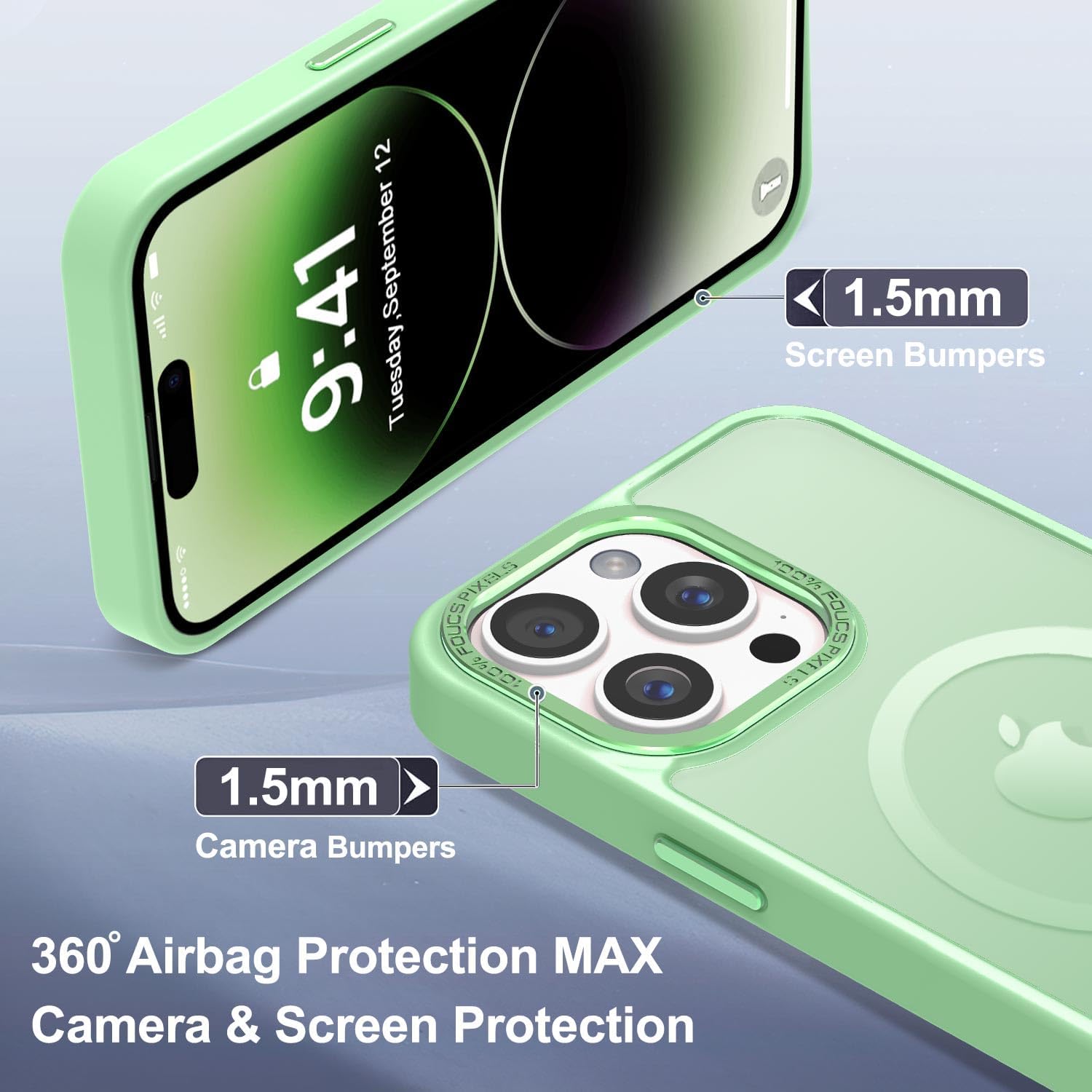 Newfuture Designed for iPhone 14 Pro Max Case with Magnetic [13 FT Military Drop Protection] [Compatible with Magsafe] Slim Translucent Matte Shockproof with Anti-Fingerprint Phone Case, Matcha Green - Image 6
