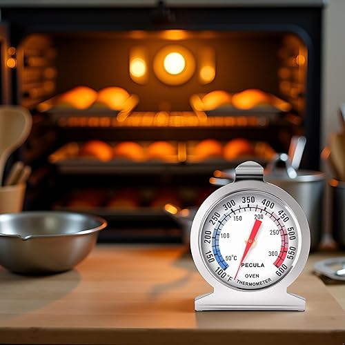 Miniatura 3 de Termómetro de horno plateado de 122.0-572.0 F100-600 F, termómetro de acero inoxidable para cocinar, termómetro de cocina con esfera grande,