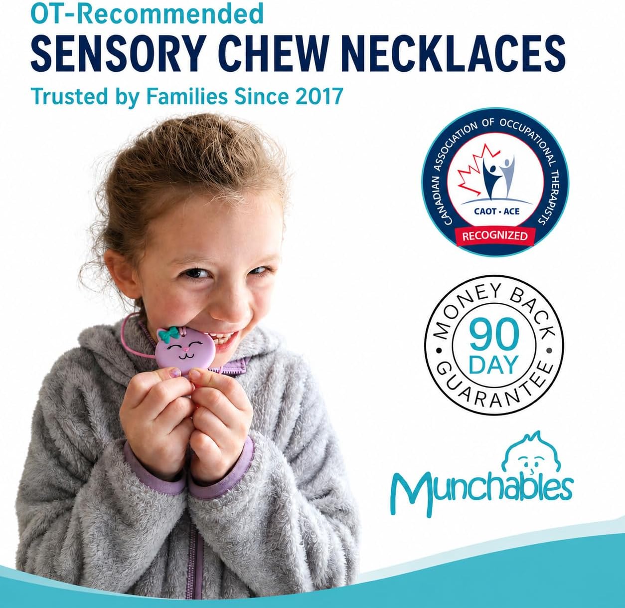 Cat Sensory Chew Necklace, Medium Chew, Purple | OT-recommended sensory chew necklace from a Canadian mom-owned brand, made with food-grade silicone for oral sensory support