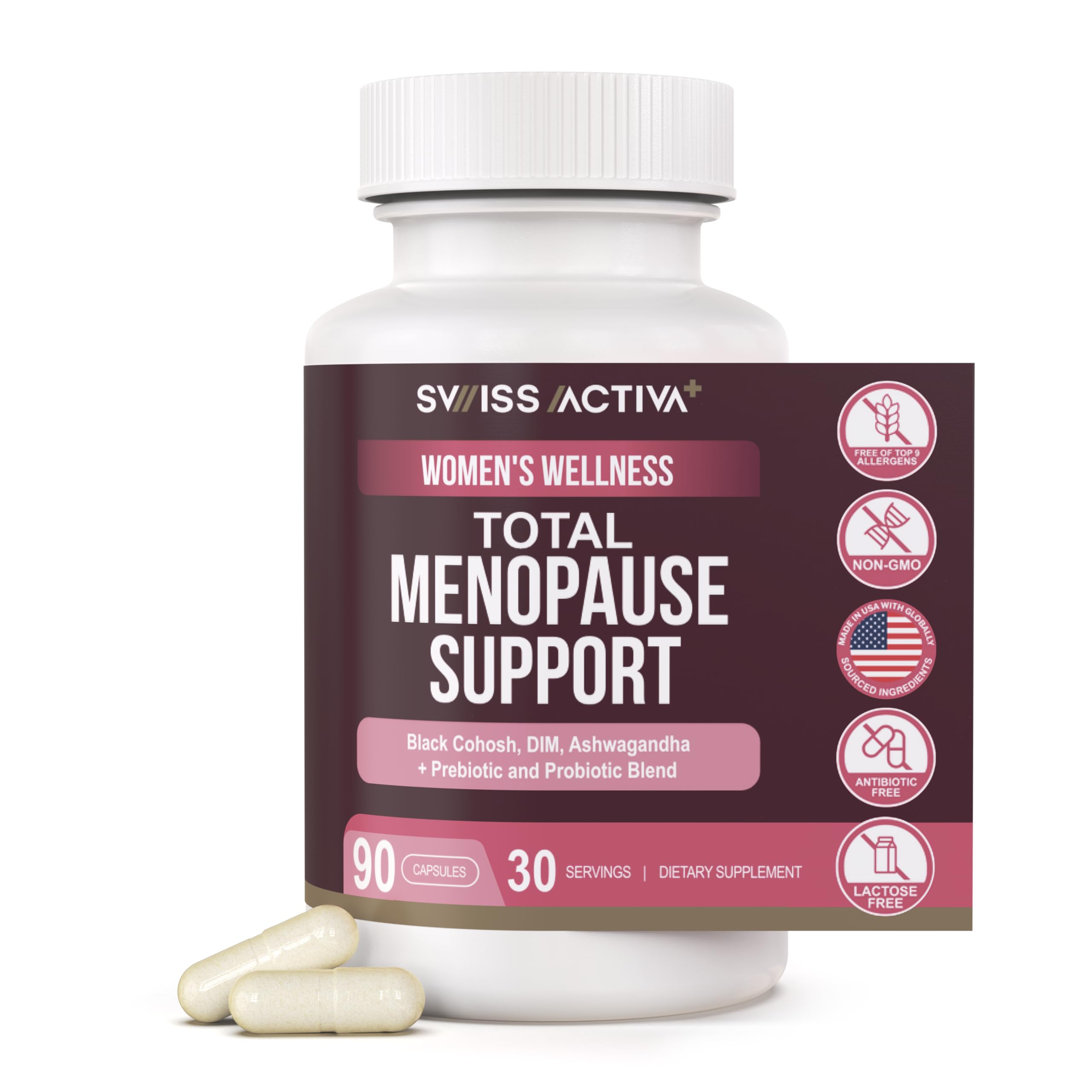 Swiss Activa+ Labs Total Menopause Support – Hormone Balance, Hot Flash Relief, Mood & Energy Boost, Gut Health, Vegan, Non-GMO Plant-Based Menopause