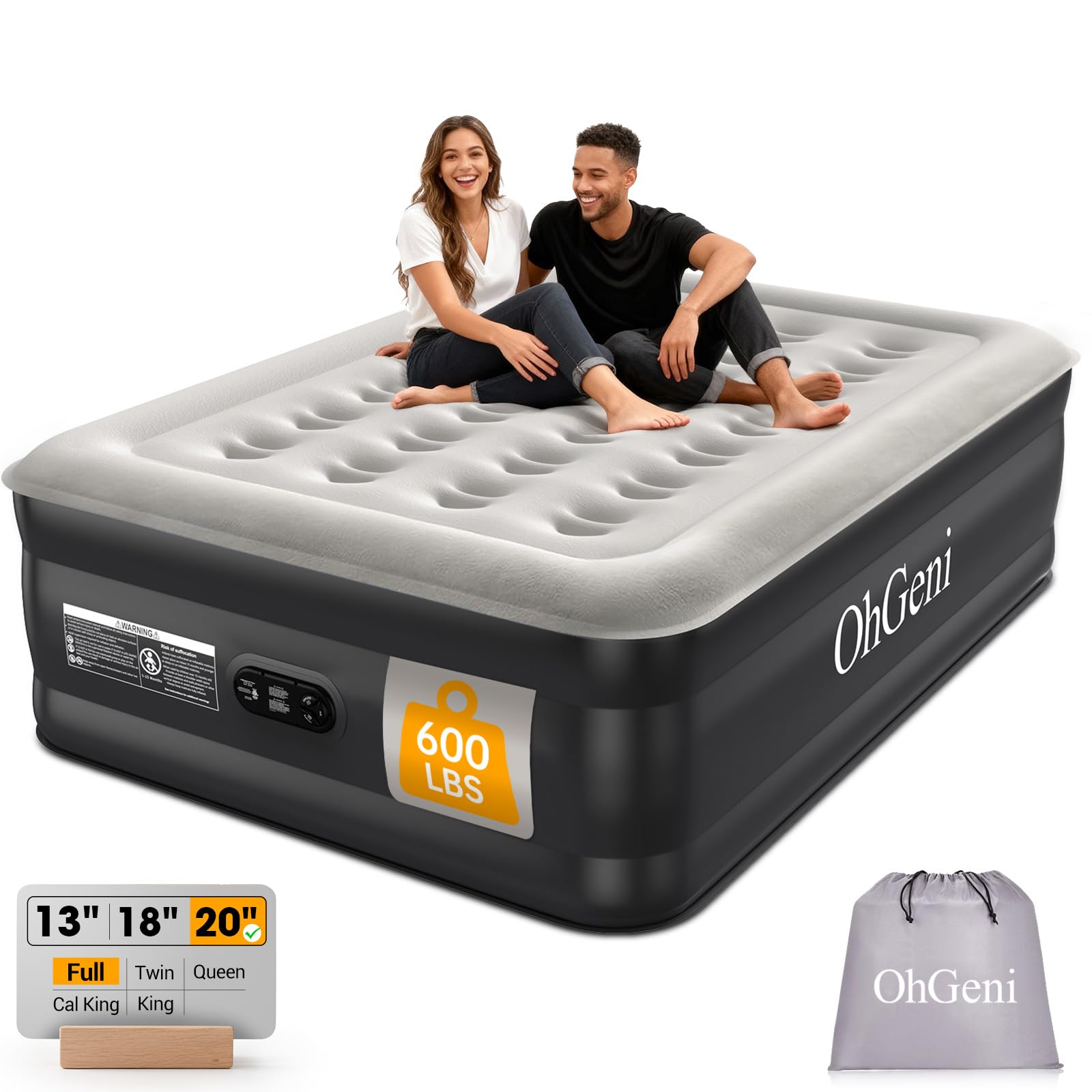 Photo 1 of OhGeni Air Mattress Full with Built in Pump, 20" Raised Inflatable Blow up Mattress, Family Choice Award Winner, Portable Foldable Bed with Upgraded Surface for Home & Camping, 600 lbs