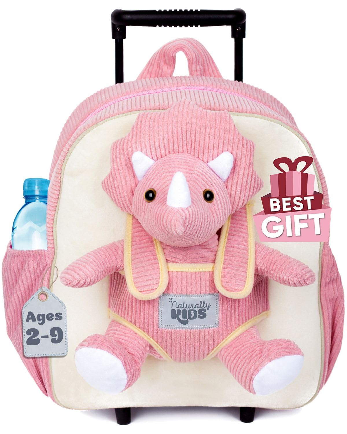 Toddler Luggage for Girls w Dinosaur Toys, Kids Rolling Backpack Girls, Toddler Suitcase, Gifts for 3 4 5 6 Year Old