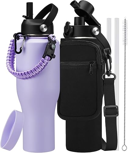 Miniatura 34 de Botella de agua de acero inoxidable de 32 oz - Mantiene fría durante 48 horas, caliente durante 24 horas, botella de agua aislada al vacío a prueba