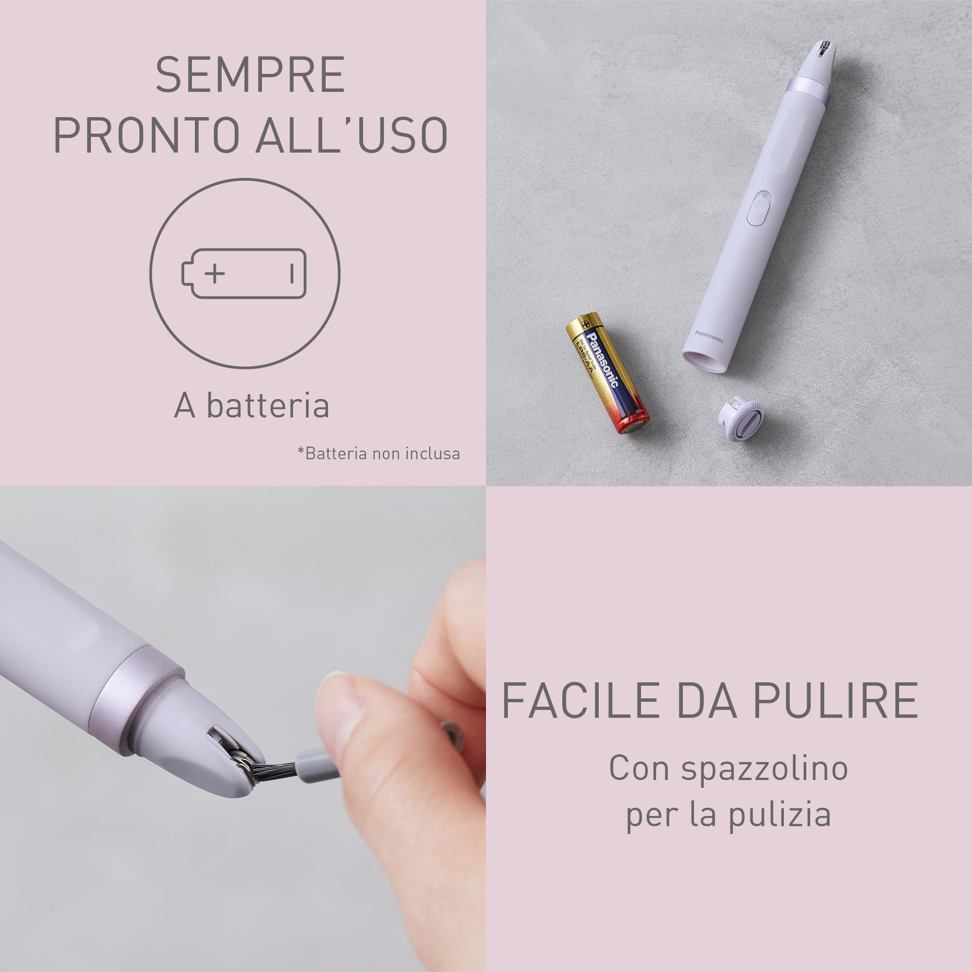 Panasonic ES-EF10-V503 Epilatore per Sopracciglia e Peli del Viso da Donna, Modellatore per Sopracciglia, Luce LED, Design Compatto a Penna, Funzionamento a Batteria AA, Viola Chiaro
