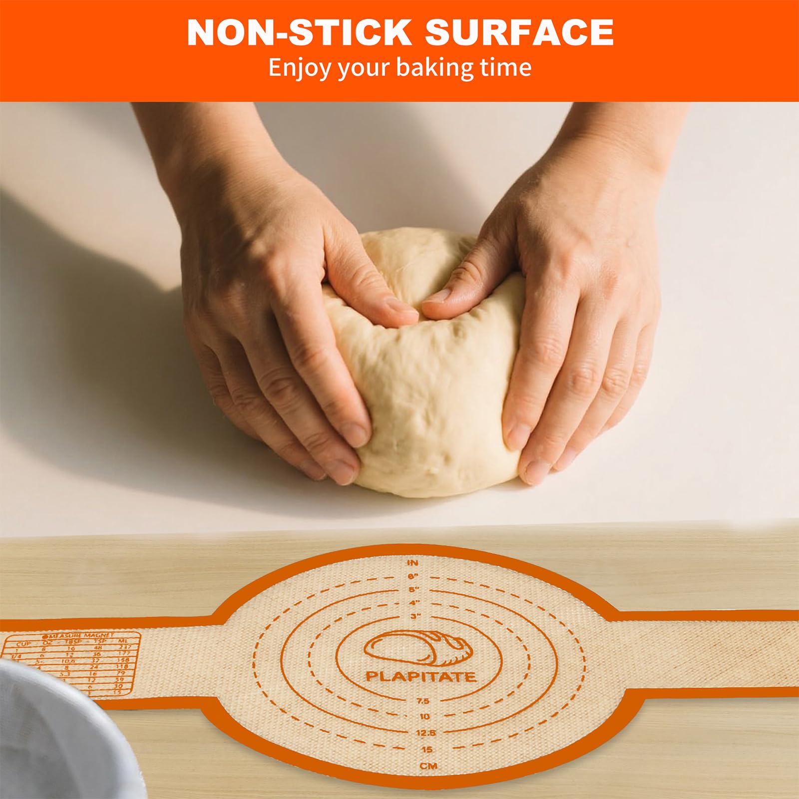 PLAPITATE Forro de silicona para horno holandés, antiadherente y fácil de limpiar, reutilizable, ovalada y redonda, con asas largas, fácil de transferir pan de masa madre, juego de 2 naranjas
