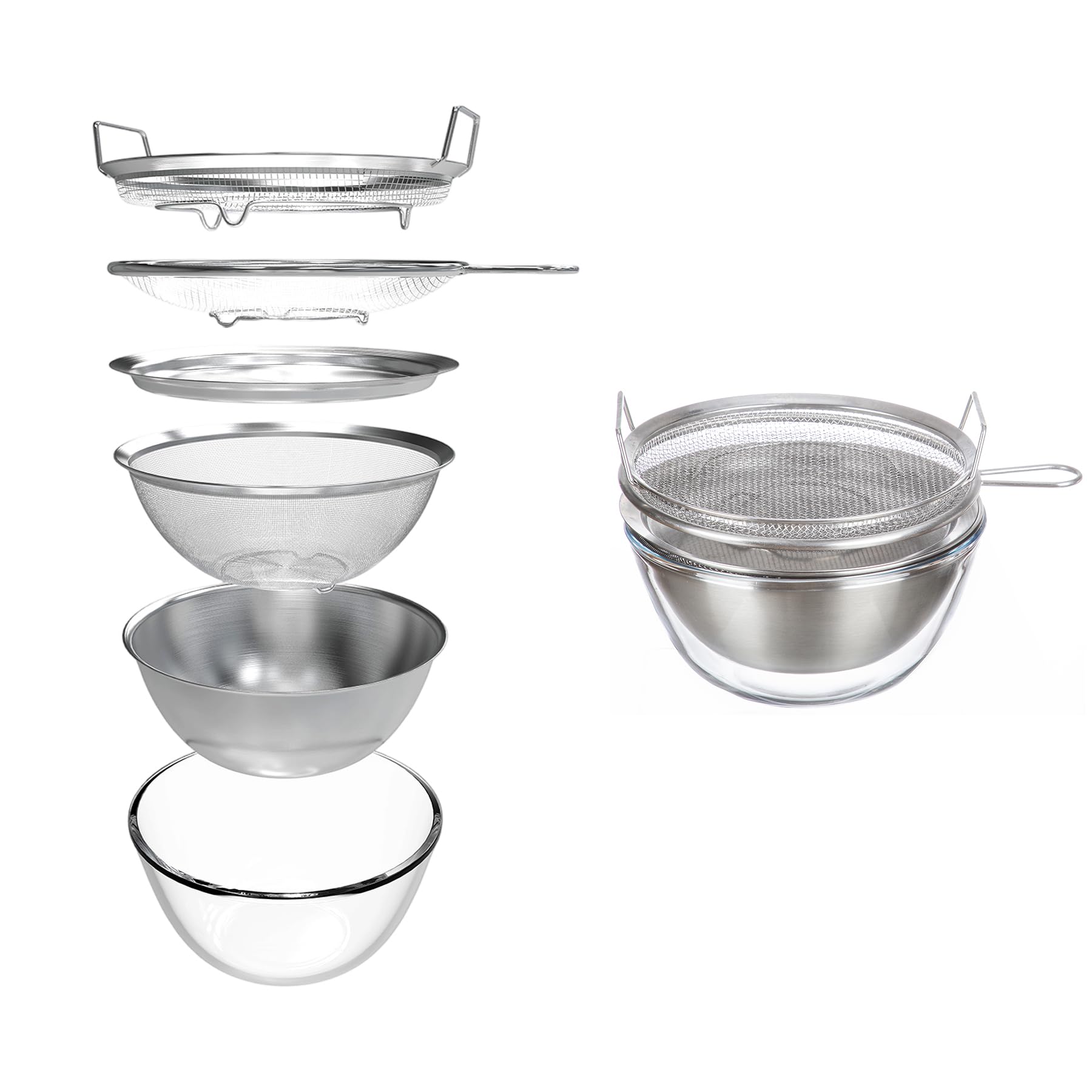 SHIMOYAMA Edelstahl Siebschüssel-Set, 6-teilig, stapelbare Rührschüssel mit Deckel, Kleiner Küchensieb-Set für Backen, Kneten und Snacks