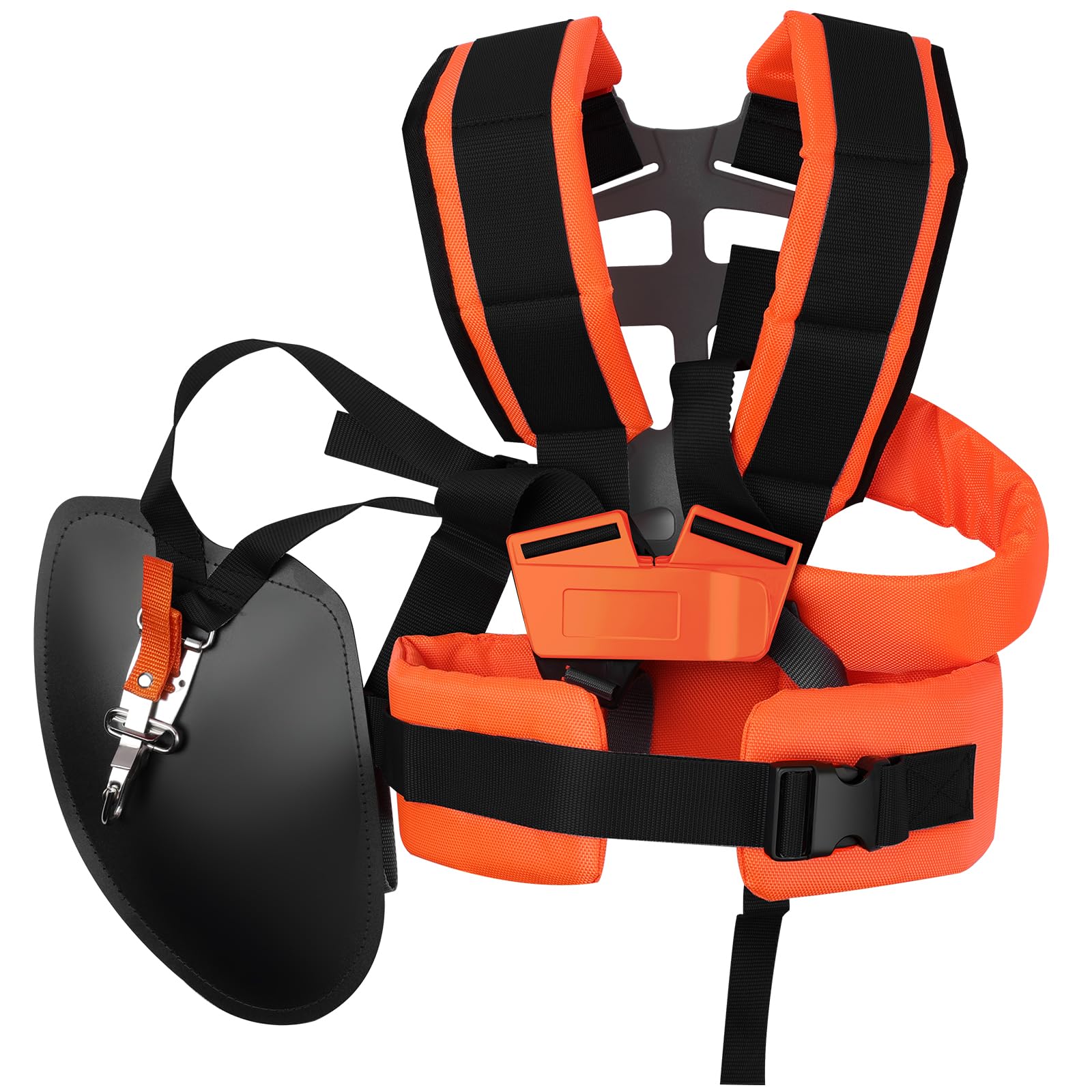 Harnais Debroussailleuse Double-Épaule Réglable, Universal Strimmer Harness Padded, Confortable Double Sangle d'épaule, pour Gardenning, Tondeuse et Débroussailleuse(Orange et Noir)