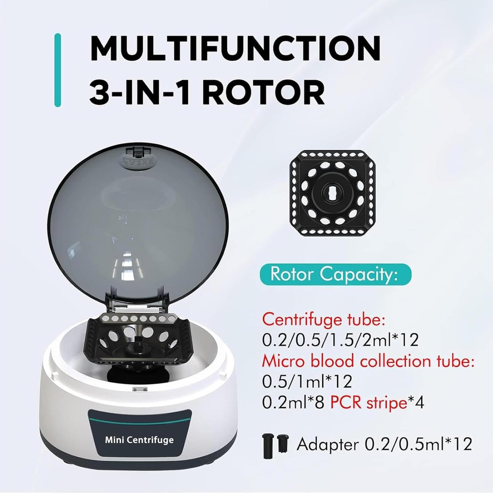 Mini Centrífuga de Laboratorio, Microcentrífuga de Alta Velocidad, Centrífuga de Plasma PRP con Rotor 2 en 1 para Tubo de 0,2/0,5/1,5/2 Ml, 4000/7000 RPM, Máx.1080/3286xg,B