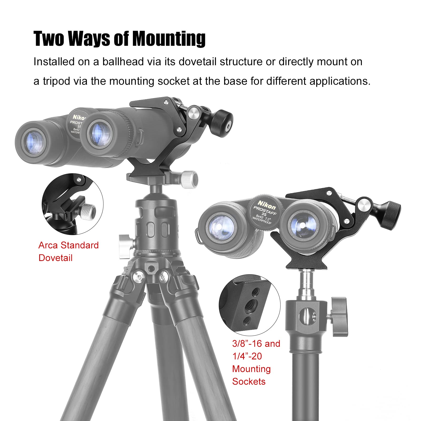SUNWAYFOTO CC-09 Adaptateur de trépied Universel pour Jumelles avec Adaptateur Arca Swiss Compatible avec Tous Les trépieds 1/4 et 3/8