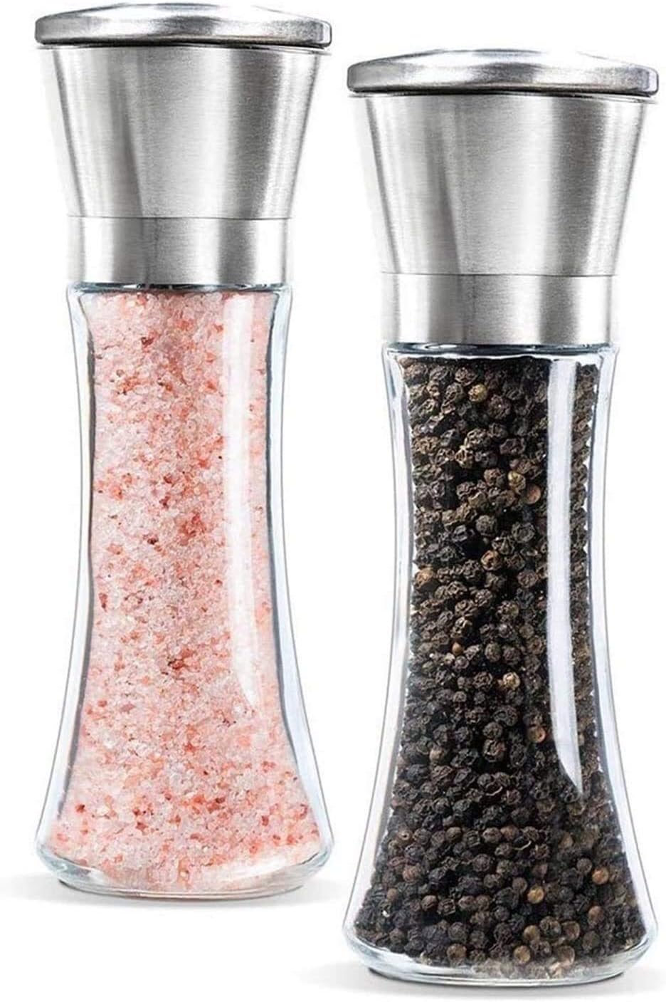 Salt and Pepper Grinder Set Pepper Grinder Refill Pepper Grinder Set of 2 - Stainless Steel Salt and Pepper Grinder Mill Adjustable Spice Salt and Pepper Mill Kitchen Cooking Tools