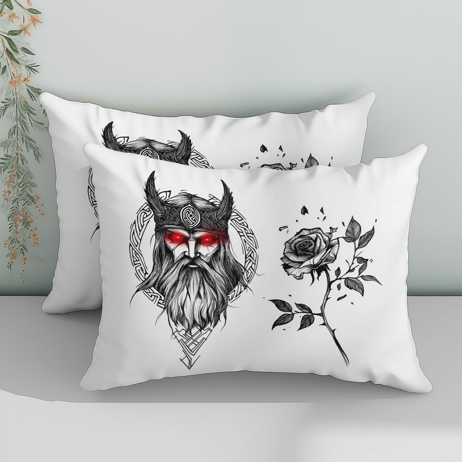 Zestaw pościeli Viking Geometryczna Róża Roślina 220 x 240 cm dla 2 osób, biała poszwa na kołdrę z nadrukiem z mikrofibry dla dziewczynki chłopca - Miękka wygodna pościel z 2 poszewkami na poduszki