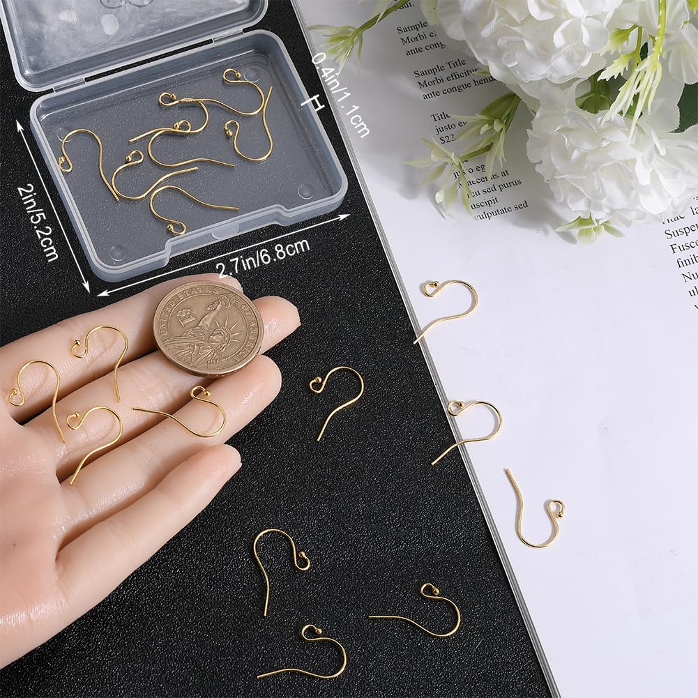 Beebeecraft 1 Box 20Pcs Gold Fish Hook Ear Wires 18K Gold Plated Sterling Silver French Earring Hooks with Ball Dot for Earrings Jewellery Making DIY Craft (Wire 0.7mm/21 Gauge/0.028 inch) - Image 3