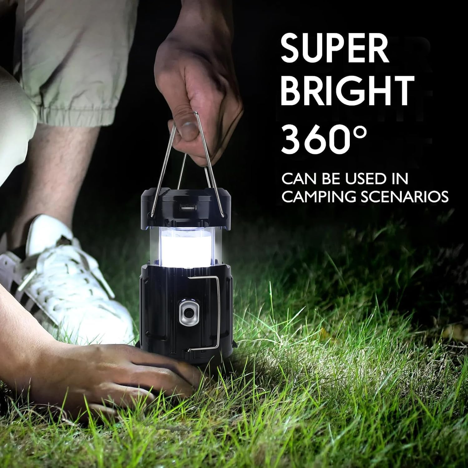 Confezione da 4 lanterne solari portatili ricaricabili - Lanterna da campeggio pieghevole leggera a LED per interruzioni di corrente, kit di sopravvivenza per tenda esterna