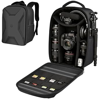 Steadtep Camera Backpack for DSLR/SLR/Mirrorless, Photography Travel Case with Padded Divider, Tripod Holder & Multiple Accessory Pockets for Canon/for Nikon/for Sony Lenses, Batteries & Charger-Black
