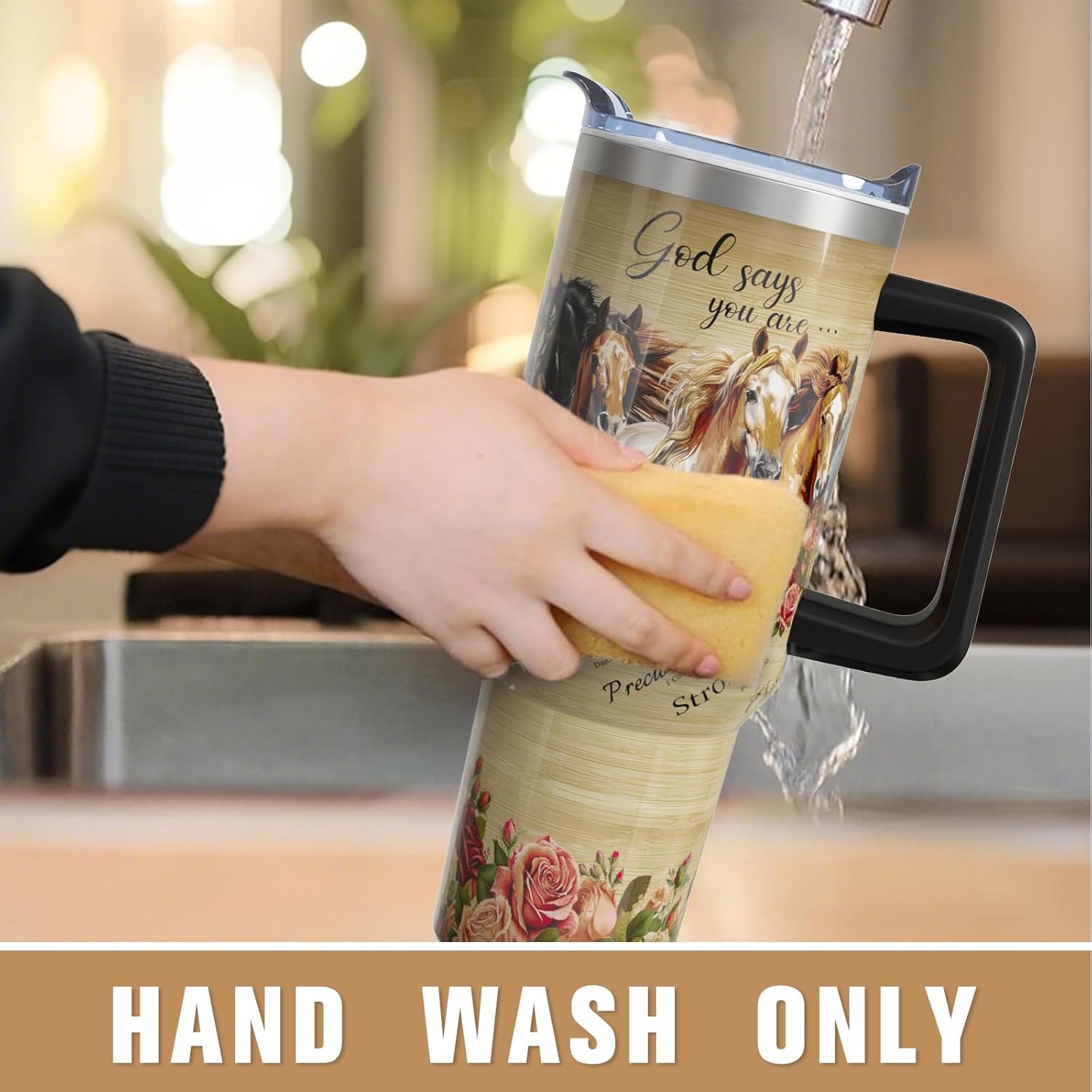 40 oz Horse Tumbler with Handle and Straw, Christian Stainless Steel Vacuum Insulated Travel Coffee Mug Cup Water Bottle, Horses Stuff Accessories Decor Gifts for Women Girls - Image 5