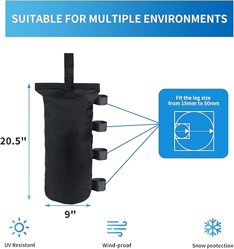 Miniatura 3 de Joramoy Bolsas de peso resistentes (150 libras) para tienda de campaña desplegable, juego de 4, color negro (sin arena)