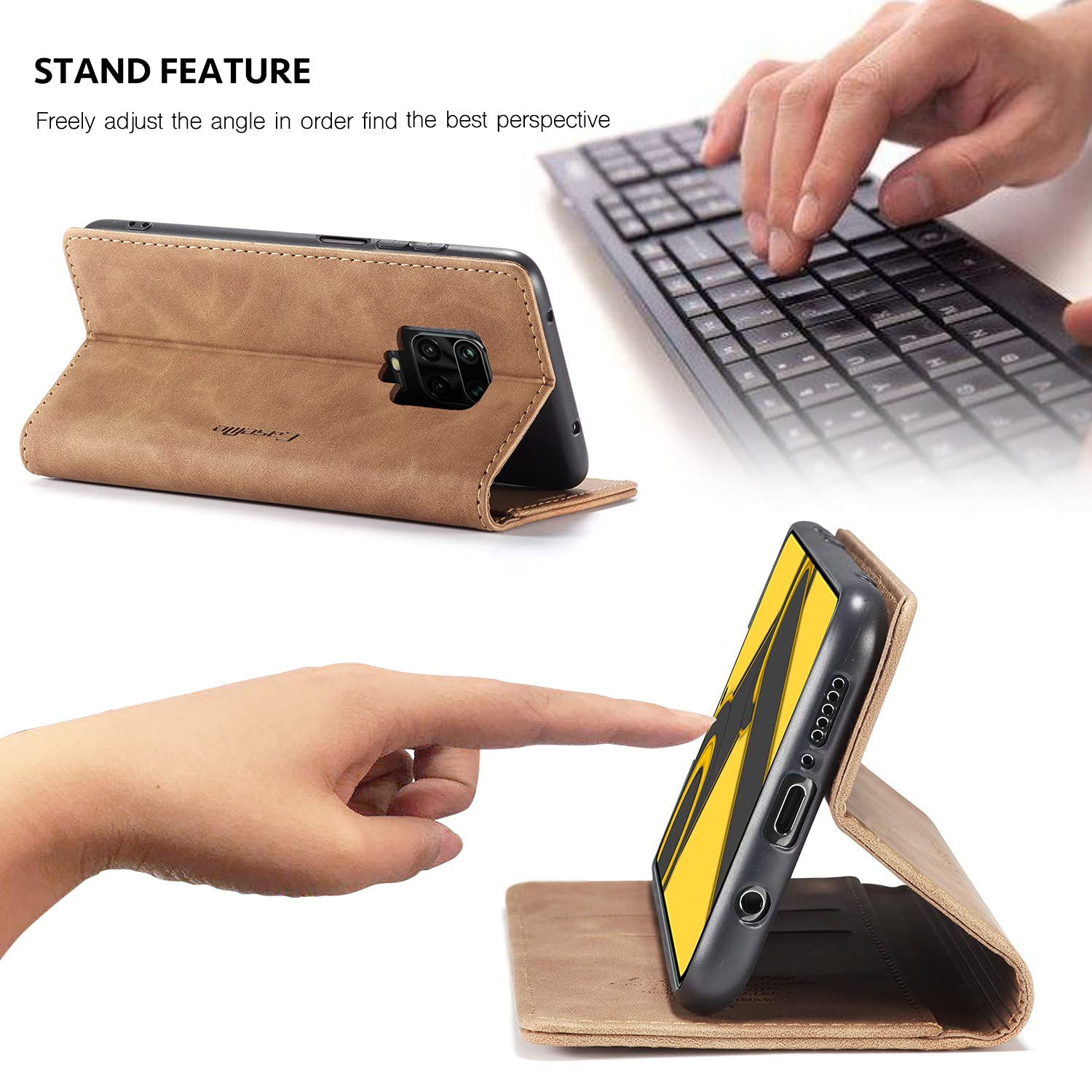 Chocoyi Custodia Portafoglio In Pelle PU Per Xiaomi Redmi Note 9S / Note 9 Pro - Color Caffè, Con Chiusura Magnetica, Slot Per Carte E Supporto