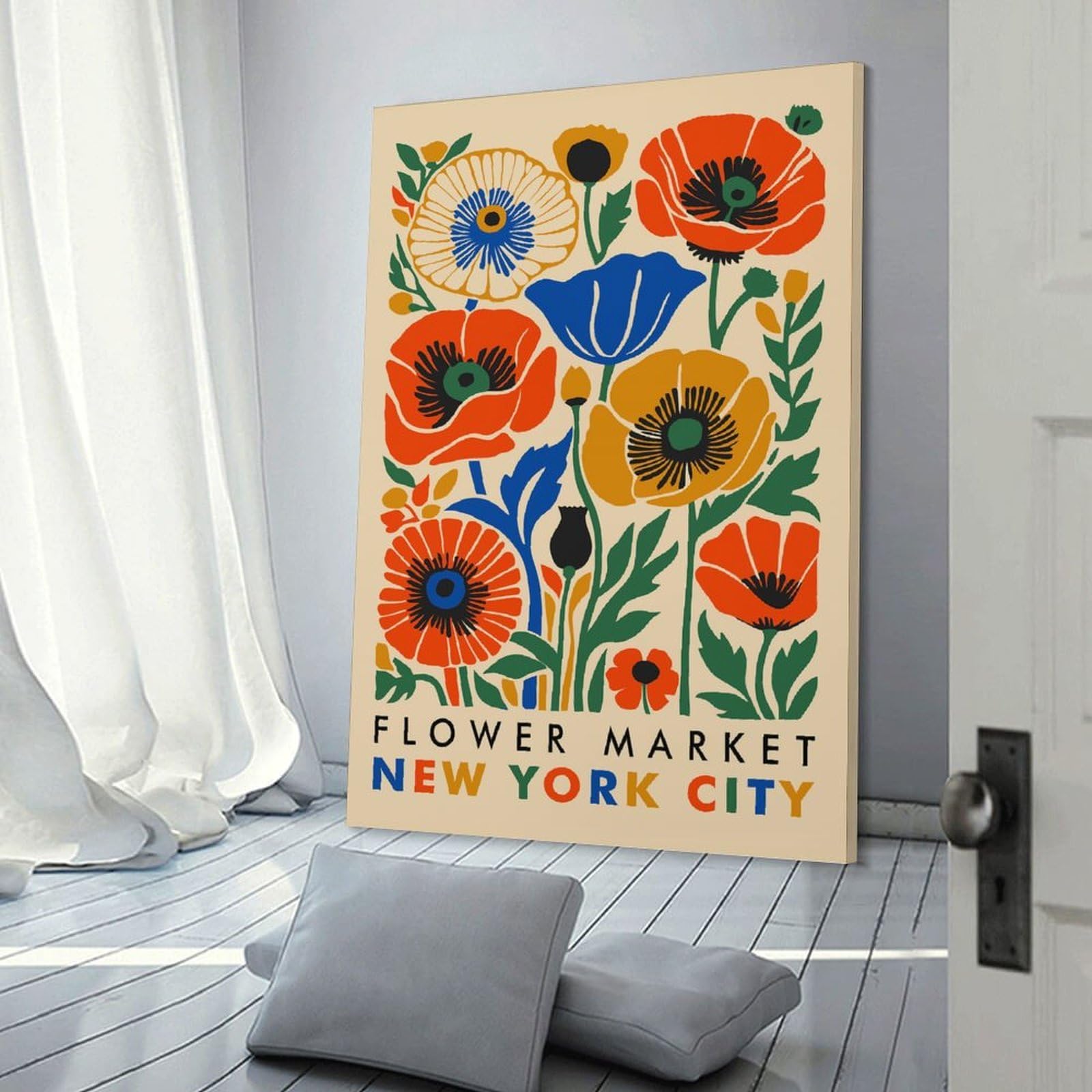 Junmoney Canvas Art Print Flower Market New York City, 16x24inch(40x60cm), for Gallery Wall Layouts in Home Or Office, A Versatile Canvas Print for Layering