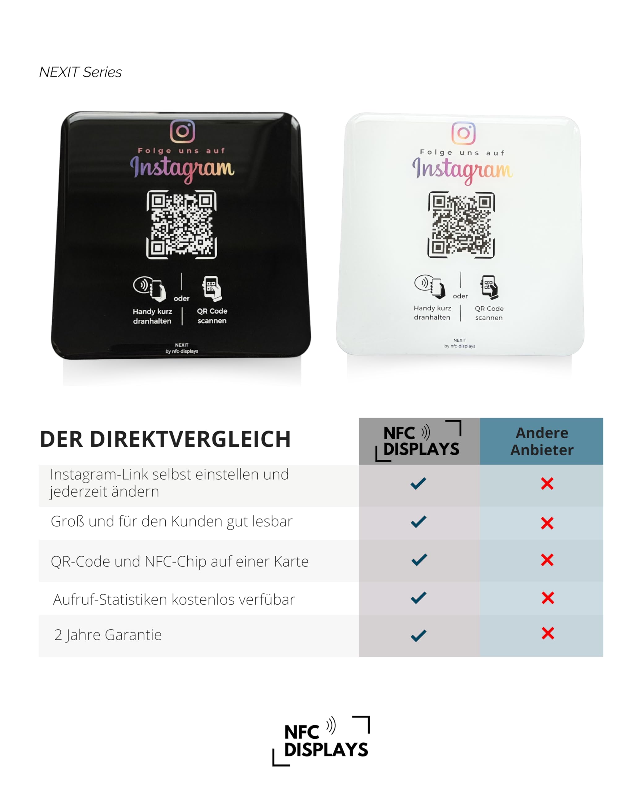 Karte/Schild für Instagram mit QR-Code und NFC (12x12cm selbstklebend) - schwarz