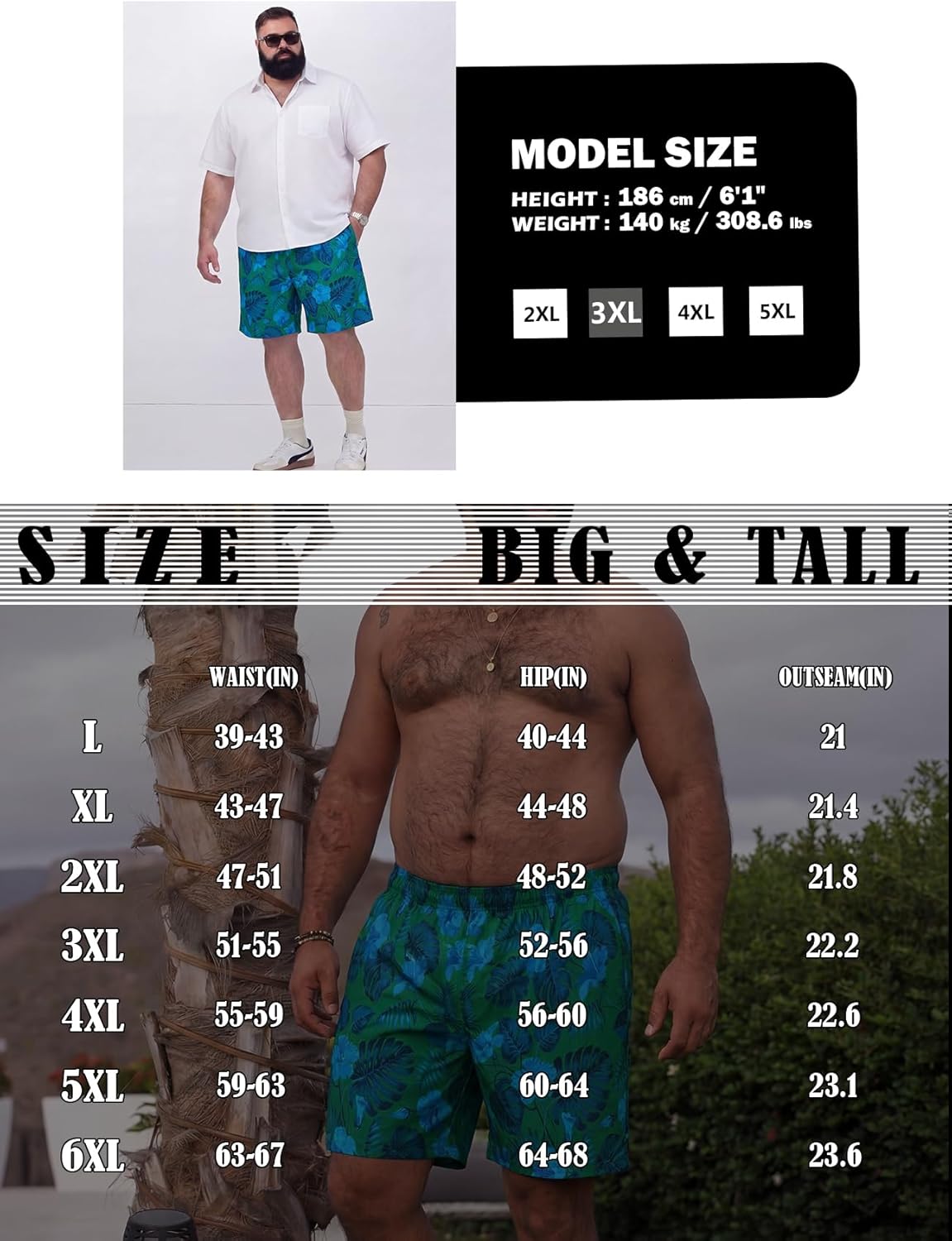 BRISIRA Mens Big and Tall Swim Trunks Compression Liner Quick Dry Elastic Waist Drawstring Bathing Suit XL-6XL Board Shorts