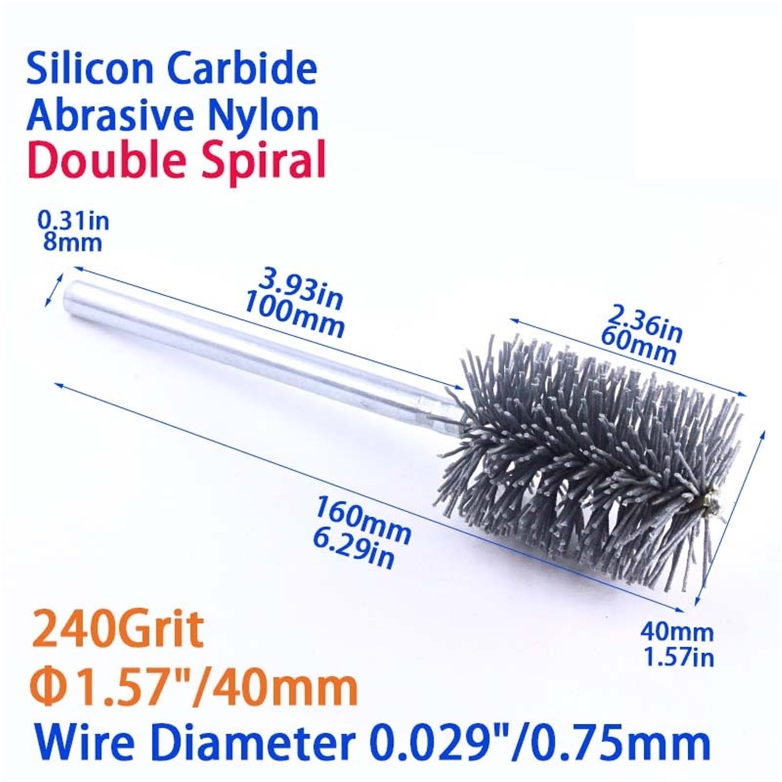 Cepillos abrasivos de alambre de nailon, carburo de silicio, diámetro de 1,5-60mm, 800 granos, herramienta eléctrica for taladro, limpieza de tuberías, cepillo desbarbado manual(Grit240 Dia40mm)