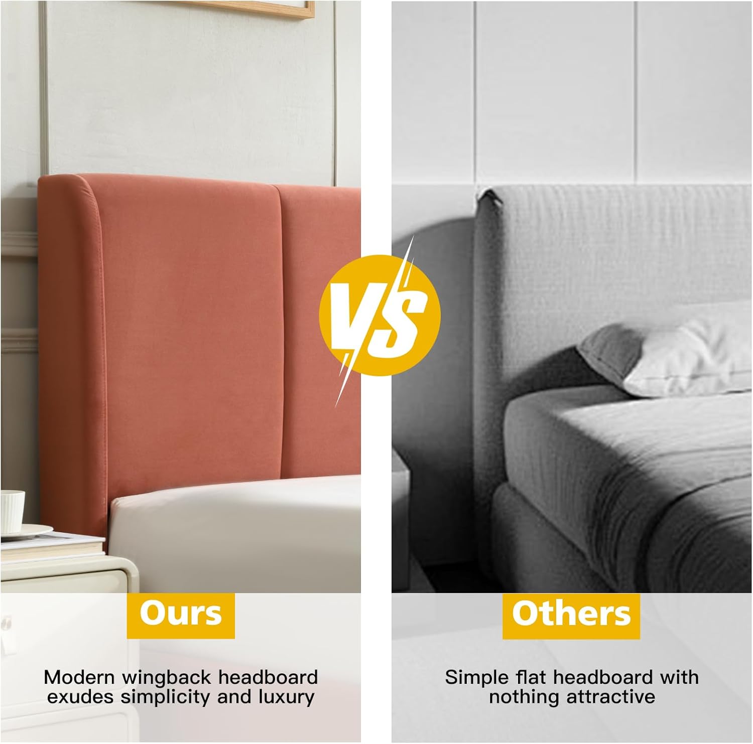 VELOCAVA Queen Lift Up Storage Bed Frame, Velvet-Look Upholstered Bed with Modern Wingback Headboard, Gas Lift Storage, Wood Slat Support, No Box Spring Needed, Terracotta