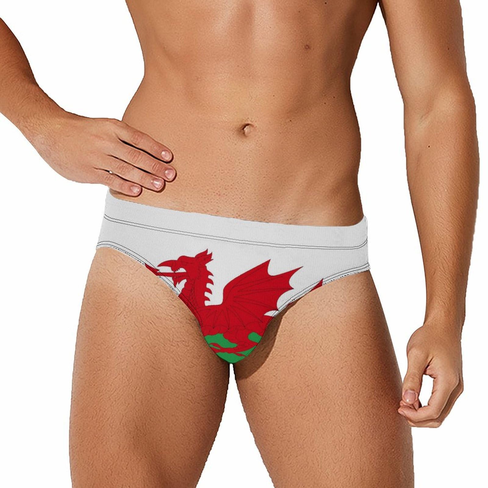 peiyeety Flag of Wales Men's Brief Swimsuit Swimming Trunks Swimwear Beach Shorts Boxers L